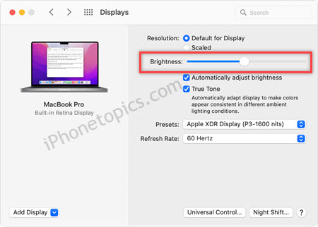 Adjust the brightness level on Mac