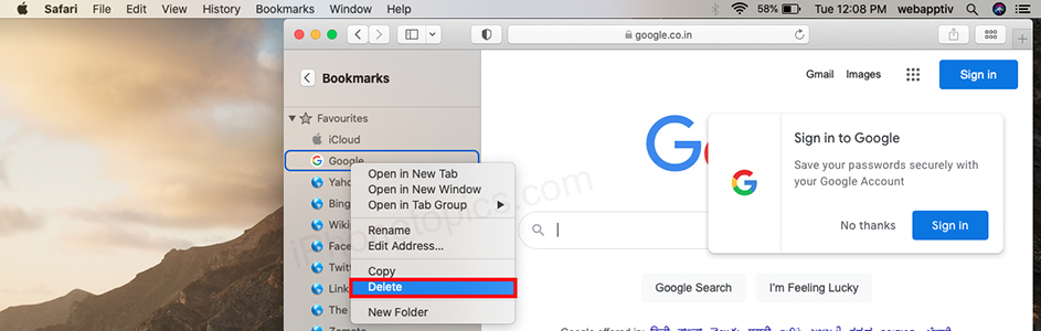 Safari browser bookmarks 