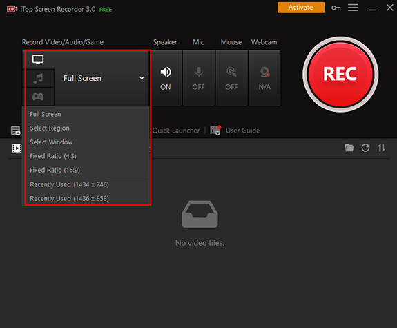 Select region for Screen recording 