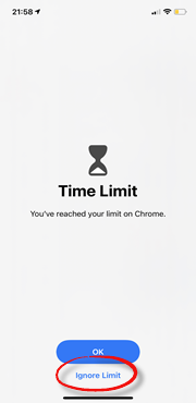 Screen time show Ignore limit 