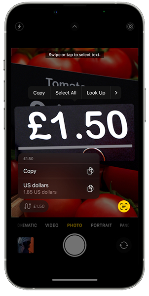 Use your iPhone camera to get a currency conversion