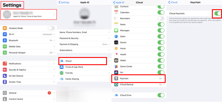 Turn on iCloud Keychain settings on iPhone 