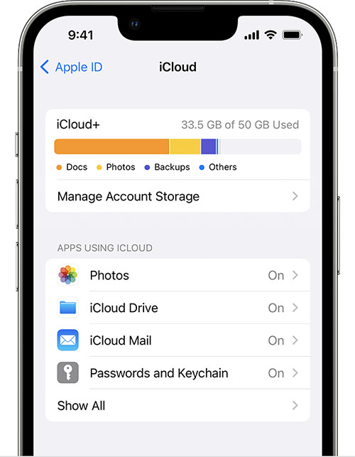 iPhone iCloud storage status