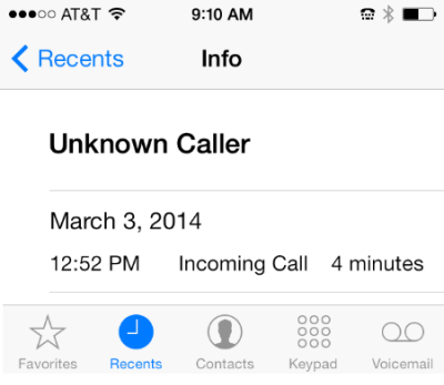 iPhone unknown caller