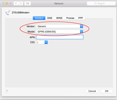 mac network modem settings