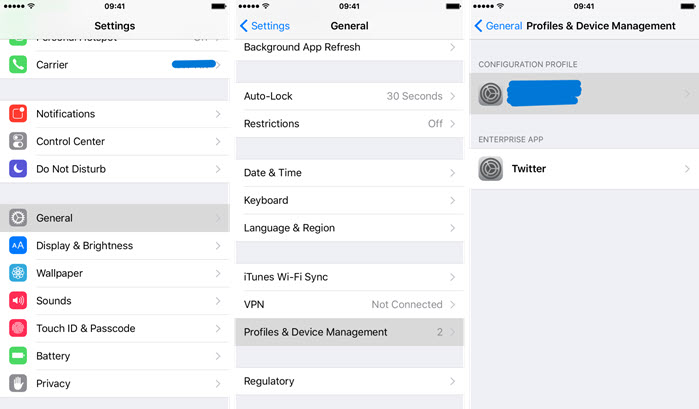 iPhone profile device management