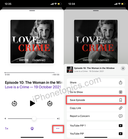 save episode in Podcast on iPhone